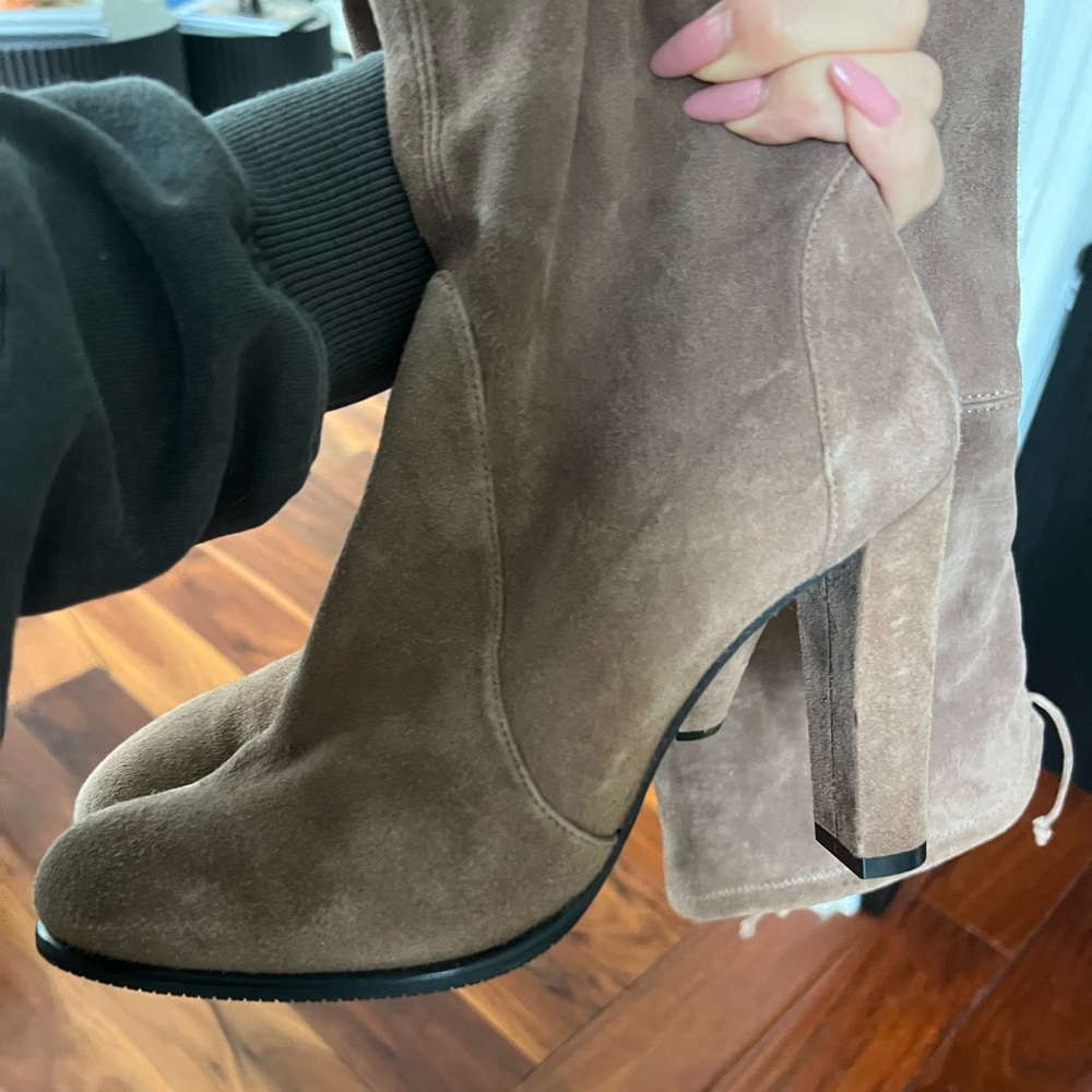 Stuart Weitzman Over-the-Knee Suede Boots in Taupe - Picture 6 of 7